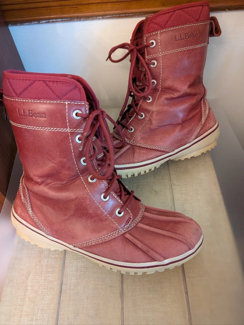 Women's LL Beans Red Leather Insulated Duck Boots